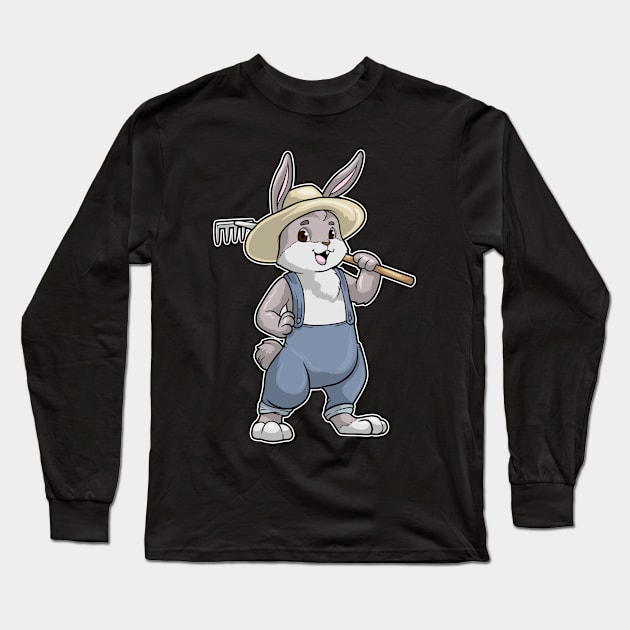 Rabbit as Farmer with Rake Long Sleeve T-Shirt by Markus Schnabel